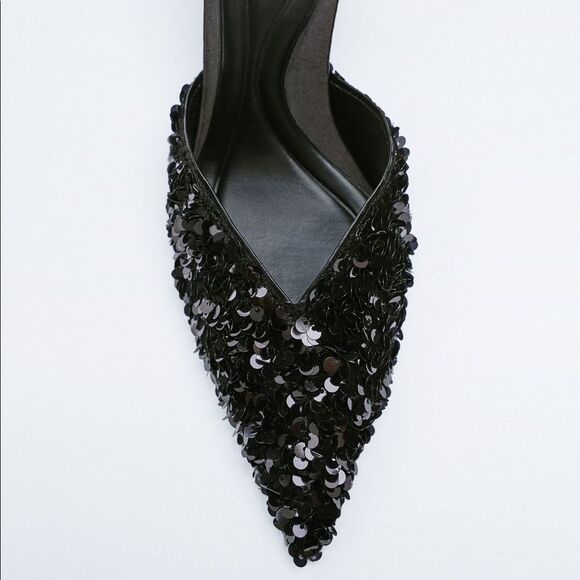 ZARA SEQUIN LACE UP HEELED SHOES - Picture 6 of 7